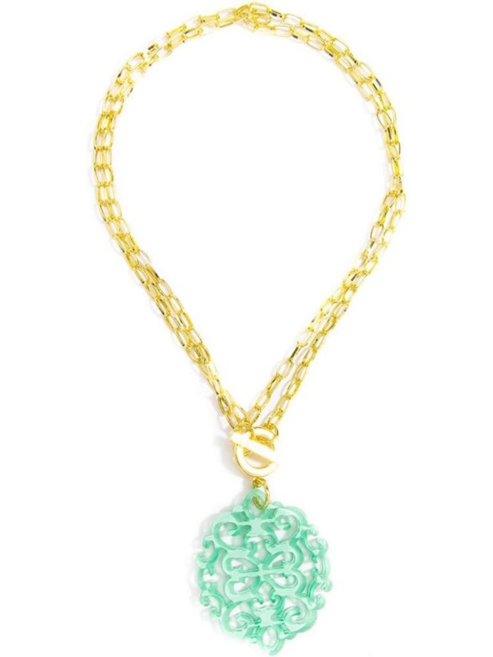 Stylish Modern Damask Acrylic Pendant Necklace with Convertible Toggle Chain
